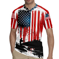 Custom Flag American Fishing Rugby Jersey Fish Silhouette in Grunge Patriotic - Wonder Print Shop