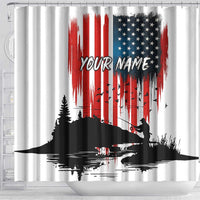 Custom Flag American Fishing Shower Curtain Fish Silhouette in Grunge Patriotic - Wonder Print Shop