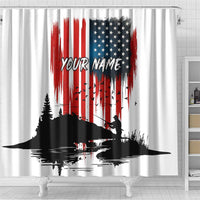 Custom Flag American Fishing Shower Curtain Fish Silhouette in Grunge Patriotic - Wonder Print Shop