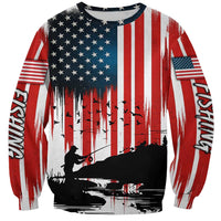 Custom Flag American Fishing Sweatshirt Fish Silhouette in Grunge Patriotic - Wonder Print Shop
