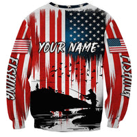 Custom Flag American Fishing Sweatshirt Fish Silhouette in Grunge Patriotic - Wonder Print Shop