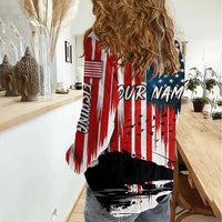 Custom Flag American Fishing Women Casual Shirt Fish Silhouette in Grunge Patriotic - Wonder Print Shop