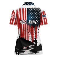 Custom Flag American Fishing Women Polo Shirt Fish Silhouette in Grunge Patriotic - Wonder Print Shop