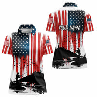 Custom Flag American Fishing Women Polo Shirt Fish Silhouette in Grunge Patriotic - Wonder Print Shop
