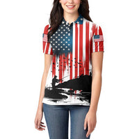Custom Flag American Fishing Women Polo Shirt Fish Silhouette in Grunge Patriotic - Wonder Print Shop