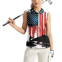 Custom Flag American Fishing Women Sleeveless Polo Shirt Fish Silhouette in Grunge Patriotic - Wonder Print Shop