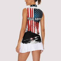 Custom Flag American Fishing Women Sleeveless Polo Shirt Fish Silhouette in Grunge Patriotic - Wonder Print Shop