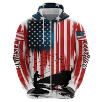 Custom Flag American Fishing Zip Hoodie Fish Silhouette in Grunge Patriotic - Wonder Print Shop