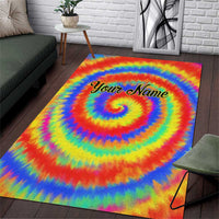 Colorful Tie Dye Spiral Goft Area Rug Custom Name in Retro Psychedelic Style Design - Wonder Print Shop