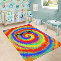 Colorful Tie Dye Spiral Goft Area Rug Custom Name in Retro Psychedelic Style Design - Wonder Print Shop
