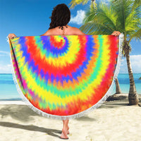 Colorful Tie Dye Spiral Goft Beach Blanket Custom Name in Retro Psychedelic Style Design - Wonder Print Shop