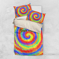 Colorful Tie Dye Spiral Goft Bedding Set Custom Name in Retro Psychedelic Style Design - Wonder Print Shop