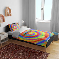 Colorful Tie Dye Spiral Goft Bedding Set Custom Name in Retro Psychedelic Style Design - Wonder Print Shop