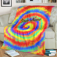 Colorful Tie Dye Spiral Goft Blanket Custom Name in Retro Psychedelic Style Design - Wonder Print Shop