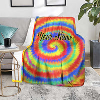 Colorful Tie Dye Spiral Goft Blanket Custom Name in Retro Psychedelic Style Design - Wonder Print Shop