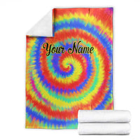 Colorful Tie Dye Spiral Goft Blanket Custom Name in Retro Psychedelic Style Design - Wonder Print Shop