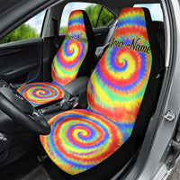 Colorful Tie Dye Spiral Goft Car Seat Cover Custom Name in Retro Psychedelic Style Design - Wonder Print Shop