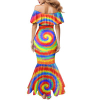 Colorful Tie Dye Spiral Goft Family Matching Mermaid Dress and Hawaiian Shirt Custom Name in Retro Psychedelic Style Design - Wonder Print Shop