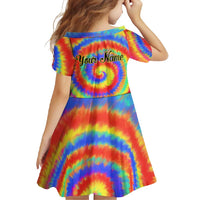 Colorful Tie Dye Spiral Goft Family Matching Tank Maxi Dress and Hawaiian Shirt Custom Name in Retro Psychedelic Style Design - Wonder Print Shop