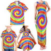 Colorful Tie Dye Spiral Goft Family Matching Tank Maxi Dress and Hawaiian Shirt Custom Name in Retro Psychedelic Style Design - Wonder Print Shop