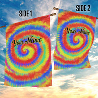 Colorful Tie Dye Spiral Goft Garden Flag Custom Name in Retro Psychedelic Style Design - Wonder Print Shop