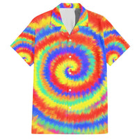 Colorful Tie Dye Spiral Goft Hawaiian Shirt Custom Name in Retro Psychedelic Style Design - Wonder Print Shop