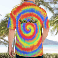 Colorful Tie Dye Spiral Goft Hawaiian Shirt Custom Name in Retro Psychedelic Style Design - Wonder Print Shop