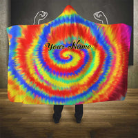 Colorful Tie Dye Spiral Goft Hooded Blanket Custom Name in Retro Psychedelic Style Design - Wonder Print Shop