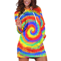 Colorful Tie Dye Spiral Goft Hoodie Dress Custom Name in Retro Psychedelic Style Design - Wonder Print Shop