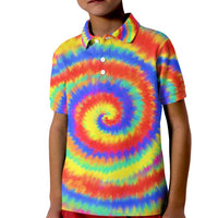 Colorful Tie Dye Spiral Goft Kid Polo Shirt Custom Name in Retro Psychedelic Style Design - Wonder Print Shop