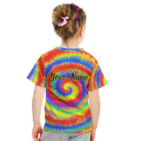 Colorful Tie Dye Spiral Goft Kid T Shirt Custom Name in Retro Psychedelic Style Design - Wonder Print Shop