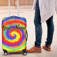 Colorful Tie Dye Spiral Goft Luggage Cover Custom Name in Retro Psychedelic Style Design - Wonder Print Shop