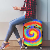 Colorful Tie Dye Spiral Goft Luggage Cover Custom Name in Retro Psychedelic Style Design - Wonder Print Shop