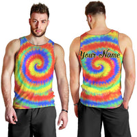 Colorful Tie Dye Spiral Goft Men Tank Top Custom Name in Retro Psychedelic Style Design - Wonder Print Shop