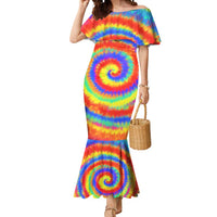 Colorful Tie Dye Spiral Goft Mermaid Dress Custom Name in Retro Psychedelic Style Design - Wonder Print Shop