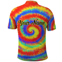 Colorful Tie Dye Spiral Goft Polo Shirt Custom Name in Retro Psychedelic Style Design - Wonder Print Shop