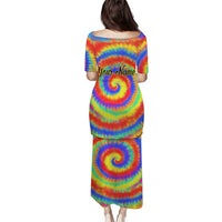 Colorful Tie Dye Spiral Goft Puletasi Custom Name in Retro Psychedelic Style Design - Wonder Print Shop