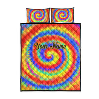 Colorful Tie Dye Spiral Goft Quilt Bed Set Custom Name in Retro Psychedelic Style Design - Wonder Print Shop