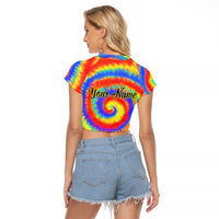 Colorful Tie Dye Spiral Goft Raglan Cropped T Shirt Custom Name in Retro Psychedelic Style Design - Wonder Print Shop