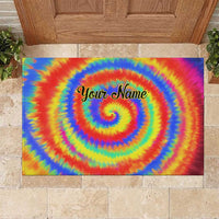 Colorful Tie Dye Spiral Goft Rubber Doormat Custom Name in Retro Psychedelic Style Design - Wonder Print Shop