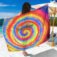 Colorful Tie Dye Spiral Goft Sarong Custom Name in Retro Psychedelic Style Design - Wonder Print Shop