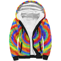 Colorful Tie Dye Spiral Goft Sherpa Hoodie Custom Name in Retro Psychedelic Style Design - Wonder Print Shop