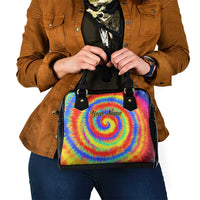 Colorful Tie Dye Spiral Goft Shoulder Handbag Custom Name in Retro Psychedelic Style Design - Wonder Print Shop