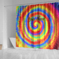 Colorful Tie Dye Spiral Goft Shower Curtain Custom Name in Retro Psychedelic Style Design - Wonder Print Shop