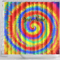 Colorful Tie Dye Spiral Goft Shower Curtain Custom Name in Retro Psychedelic Style Design - Wonder Print Shop