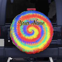 Colorful Tie Dye Spiral Goft Spare Tire Cover Custom Name in Retro Psychedelic Style Design - Wonder Print Shop