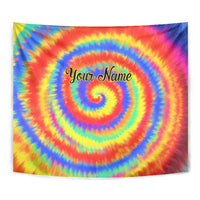 Colorful Tie Dye Spiral Goft Tapestry Custom Name in Retro Psychedelic Style Design - Wonder Print Shop