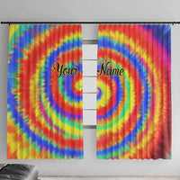 Colorful Tie Dye Spiral Goft Window Curtain Custom Name in Retro Psychedelic Style Design - Wonder Print Shop