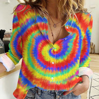 Colorful Tie Dye Spiral Goft Women Casual Shirt Custom Name in Retro Psychedelic Style Design - Wonder Print Shop