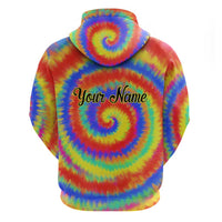 Colorful Tie Dye Spiral Goft Zip Hoodie Custom Name in Retro Psychedelic Style Design - Wonder Print Shop